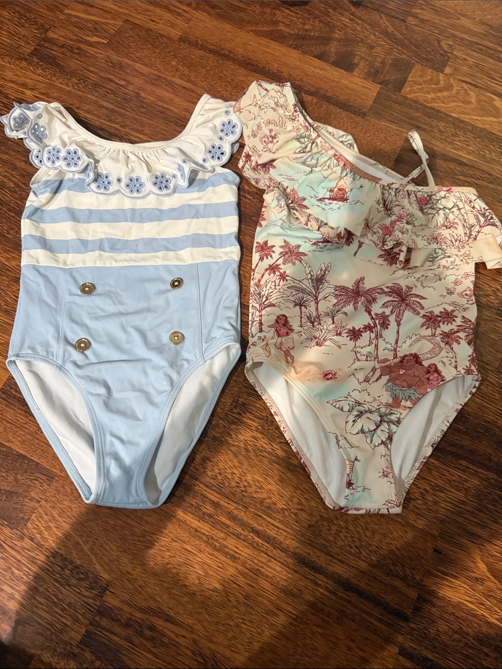 Janie and Jack 2 Swimsuit Light Blue and White Striped Ruffle and Disney Moana